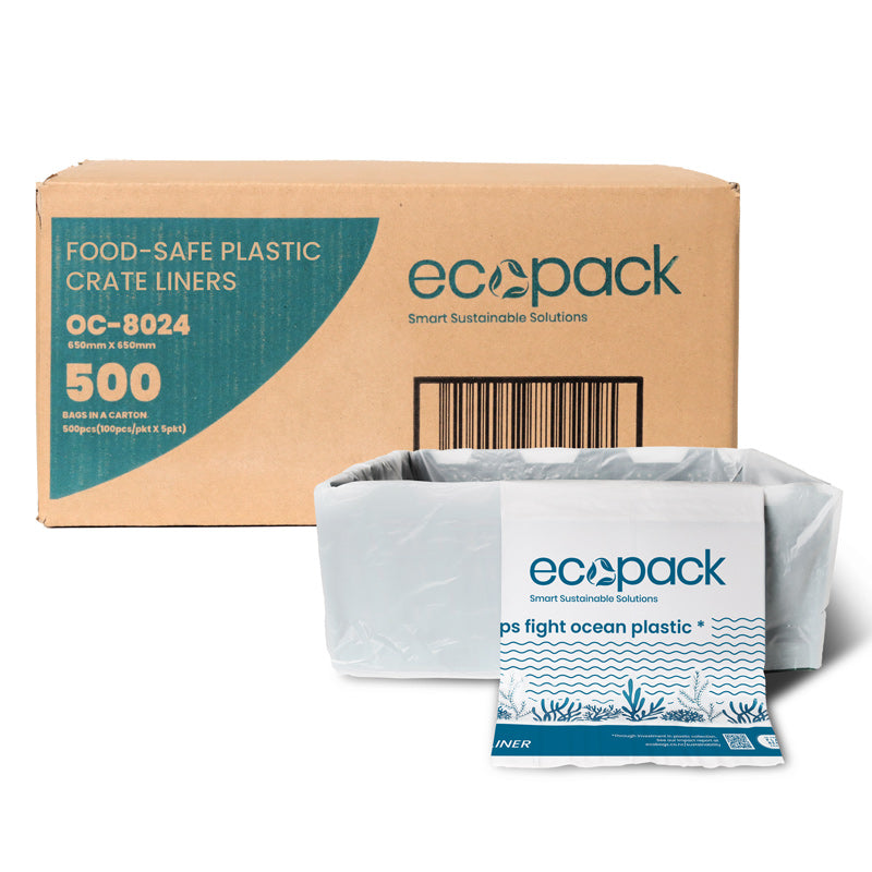 Ecopack Food-Safe Plastic Crate Liners (1 Pack/100 Bags)