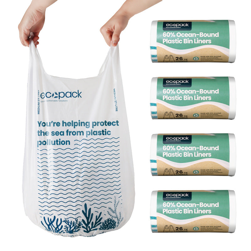 Ecopack 27L Medium Recycled Plastic Bin Liners (4 Rolls/104 Bags)