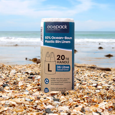 Ecopack 36L Large Recycled Plastic Bin Liner Roll by the ocean