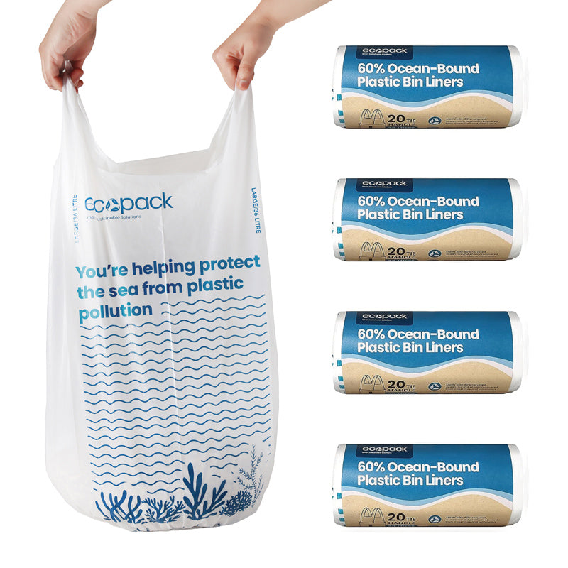 Ecopack 36L Large Recycled Plastic Bin Liners (4 Rolls/80 Bags)