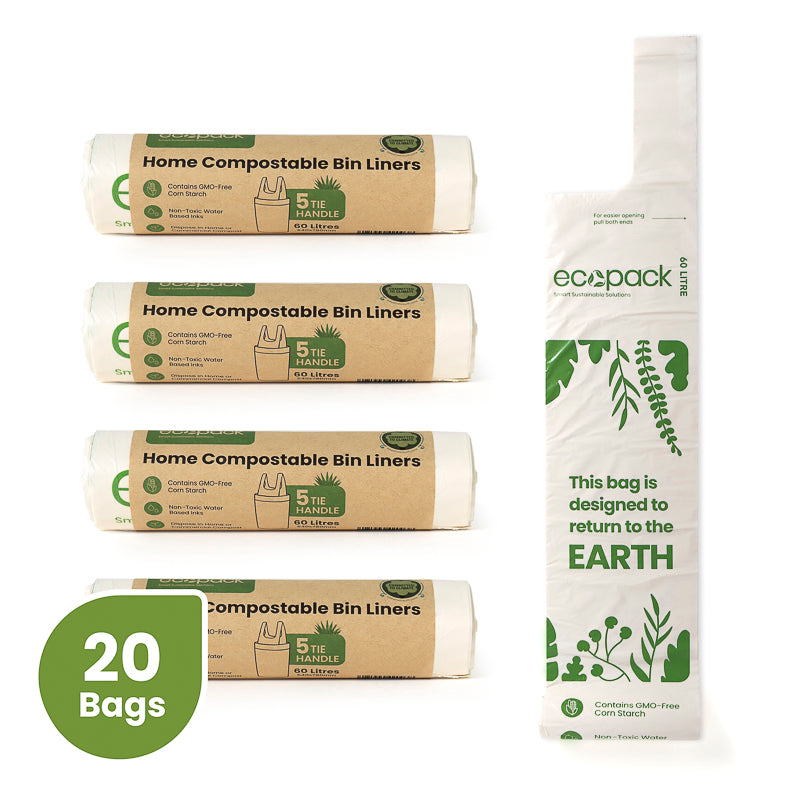 ED-2060 60L Compostable Garbage Bin Liners - 4 Rolls of 5