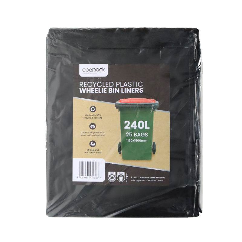 Ecopack 240L HD Recycled Plastic Wheelie Bin Liners (1 Pack/25 Bags)