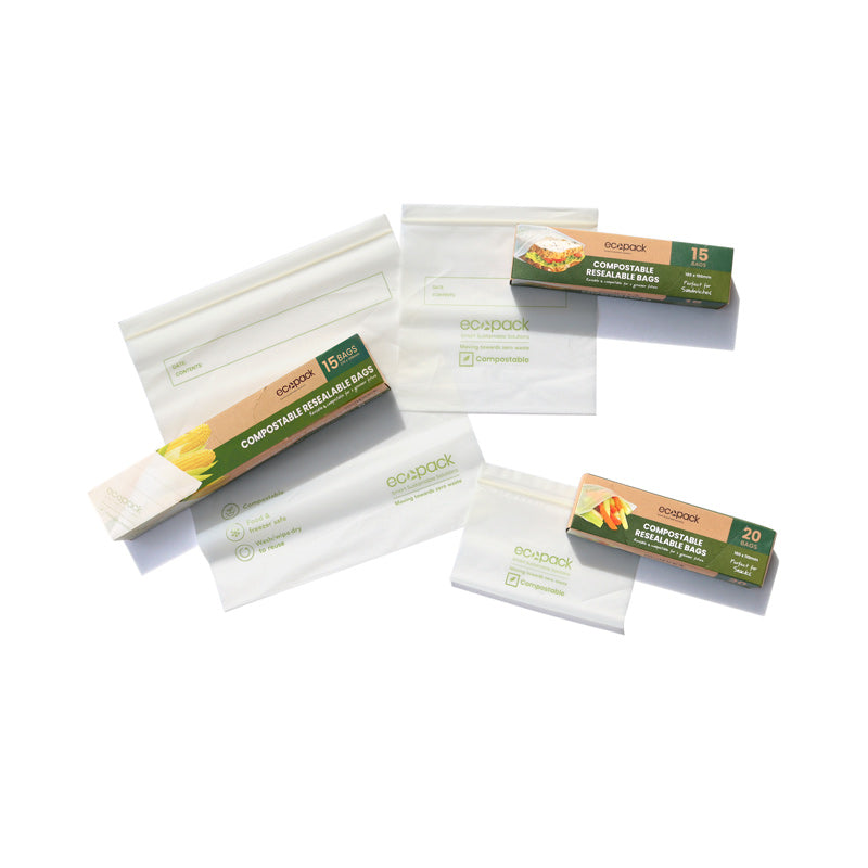 Ecopack Compostable Resealable Food Storage Bags (3 Boxes/50 Bags)