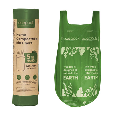 Ecoack 60L Compostable Bin Liners Roll and Bag