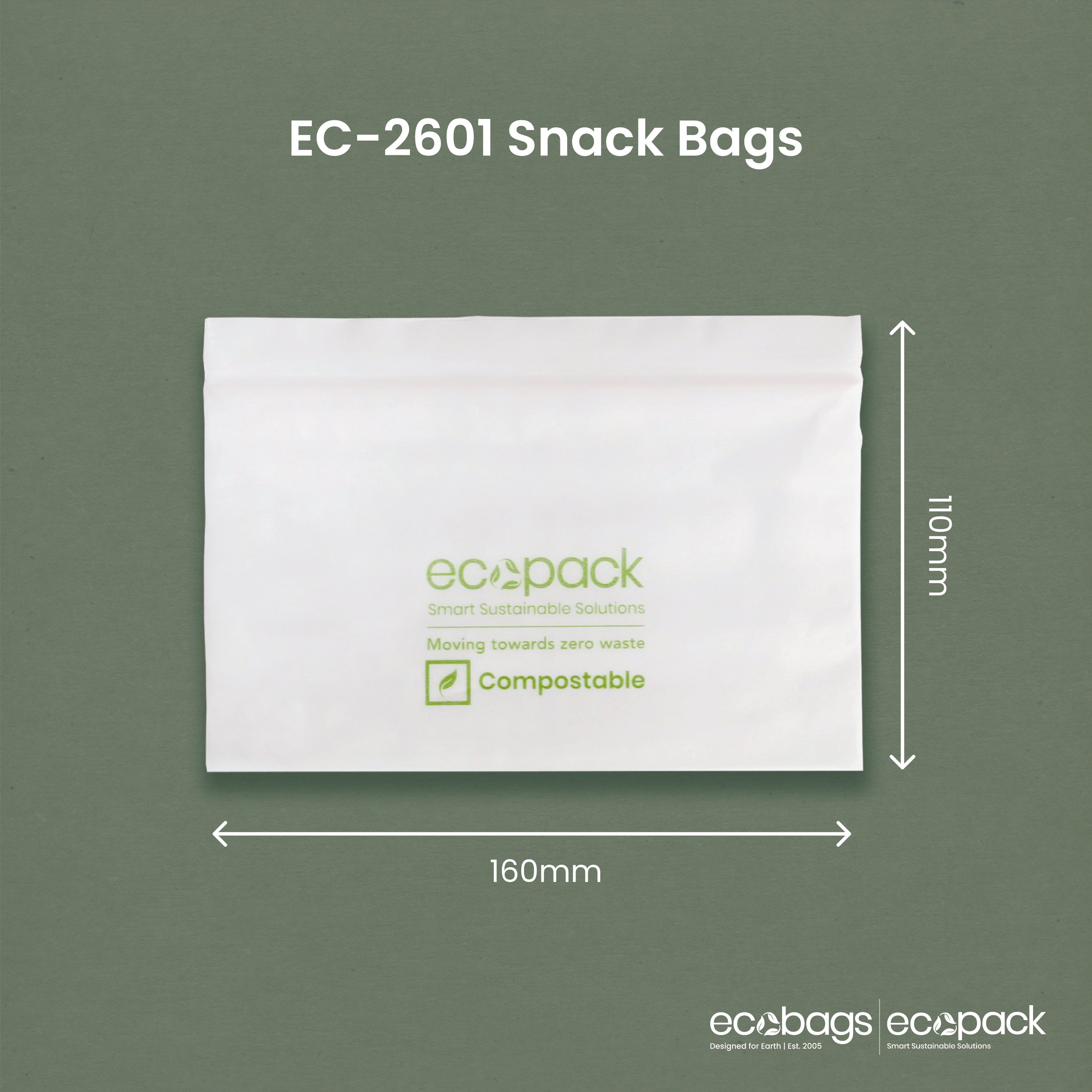 Ecopack Compostable Resealable Snack Bags (1 Box/20 Bags)