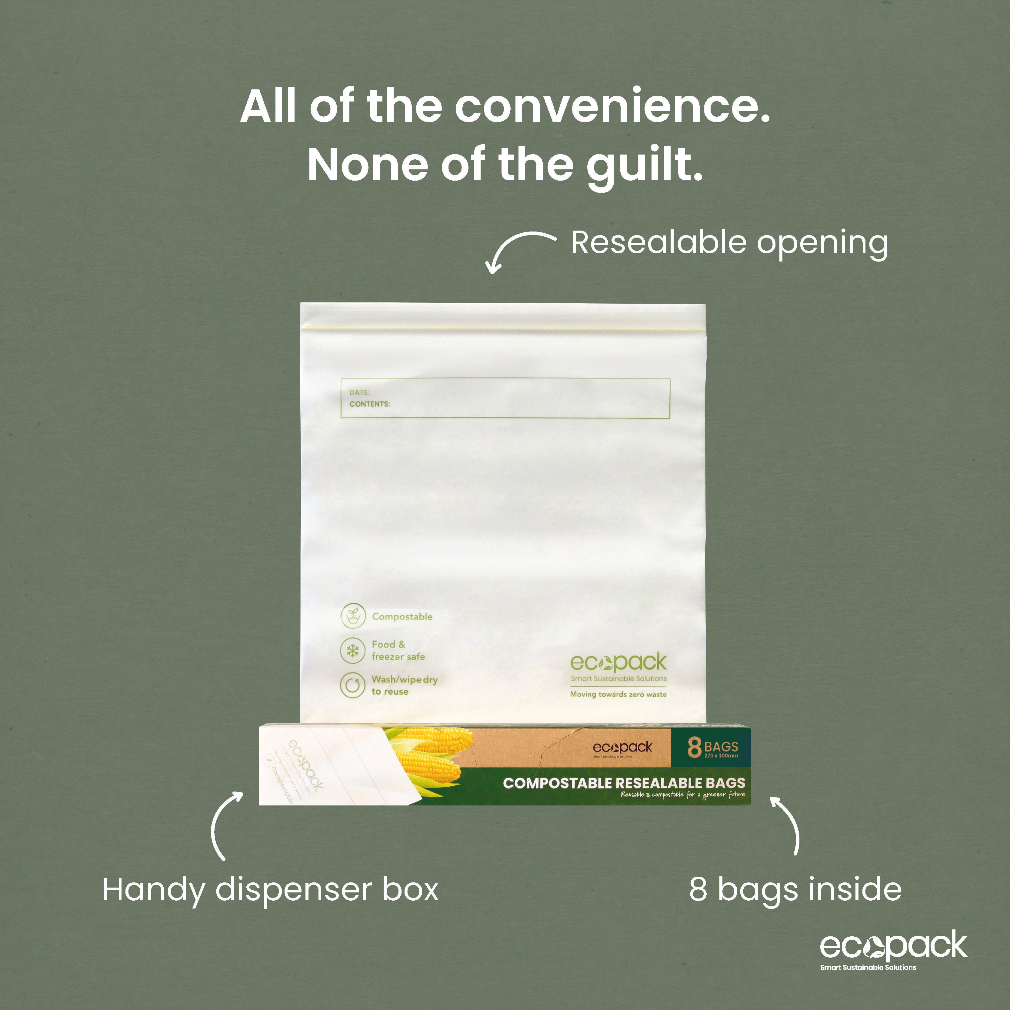 ED-2605 Compostable Resealable Storage/Freezer Bags