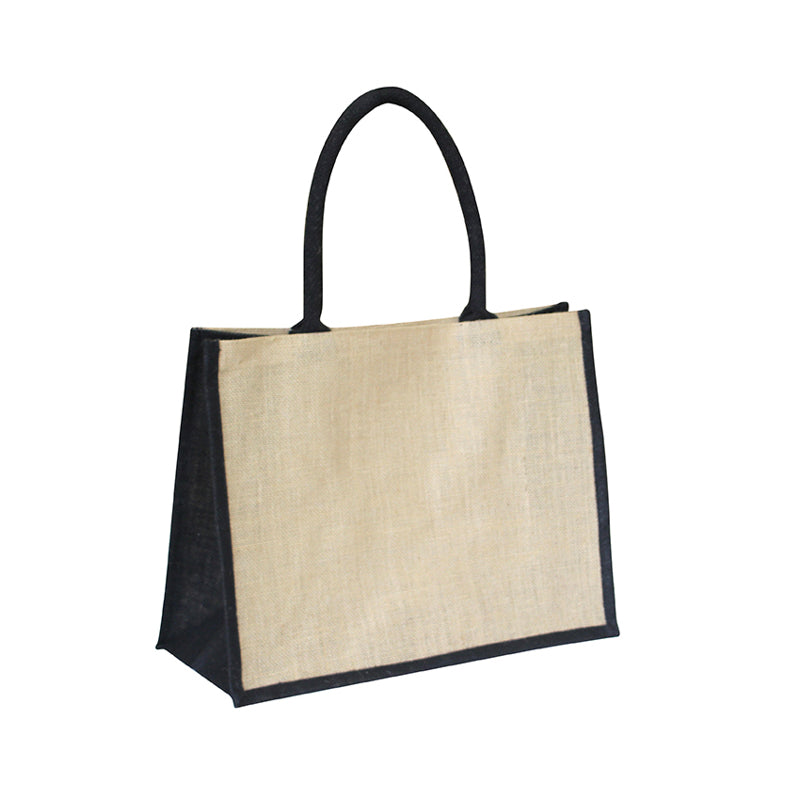EJ-202 Jute Reusable Shopping Bag - Natural with Black Gusset