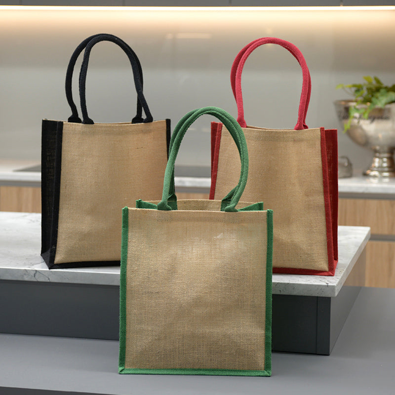 Ecobags Jute Reusable Grocery Bag - Natural with Red Gusset