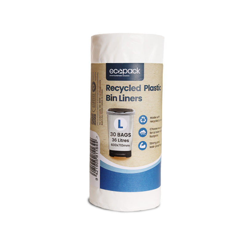 Ecopack 36L Large Recycled Plastic Bin Liners (1 Roll/30 Bags)