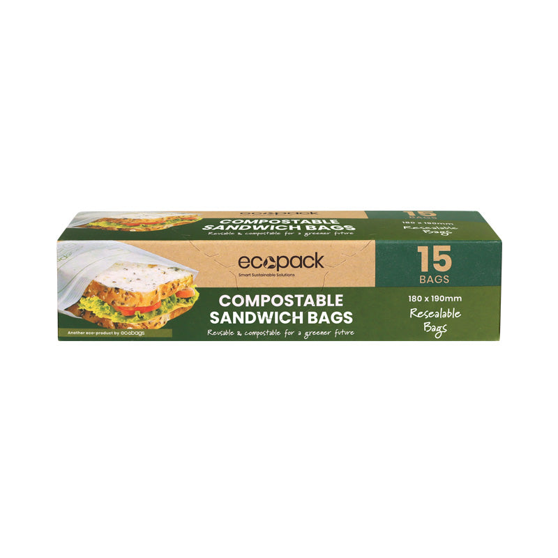 Ecopack Compostable Resealable Sandwich Bags (1 Box/15 Bags)