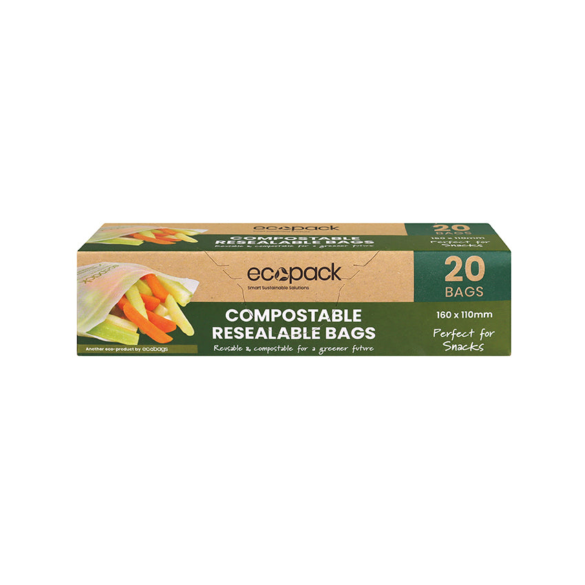 Ecopack Compostable Resealable Snack Bags (1 Box/20 Bags)