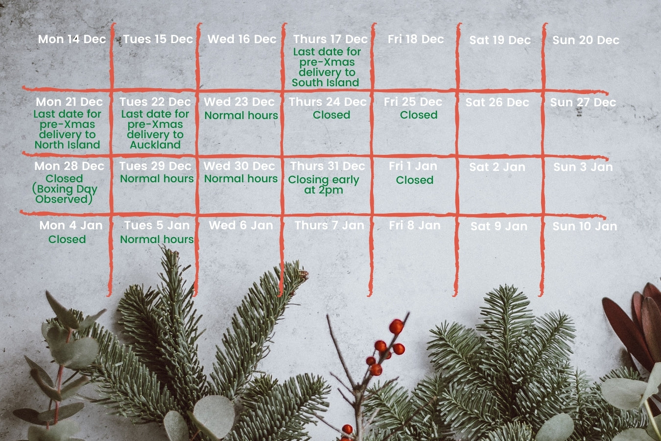 Christmas 2020/21 Open Hours