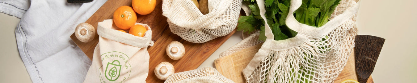 eco bundle of different sized cotton string bags