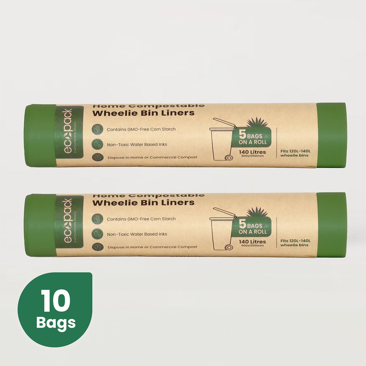Ecopack 140L Wheelie Green Compostable Bin Liners 2 Rolls Bundle