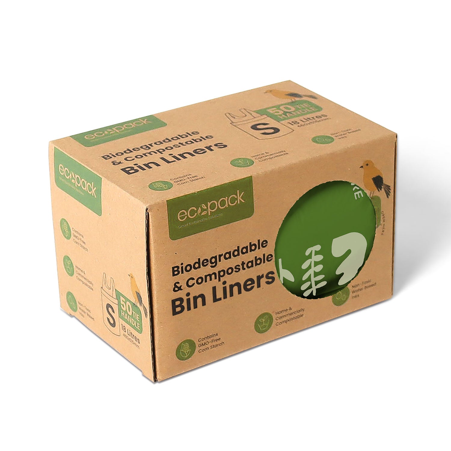 Ecopack 18L compostable bin liners with tie handle box