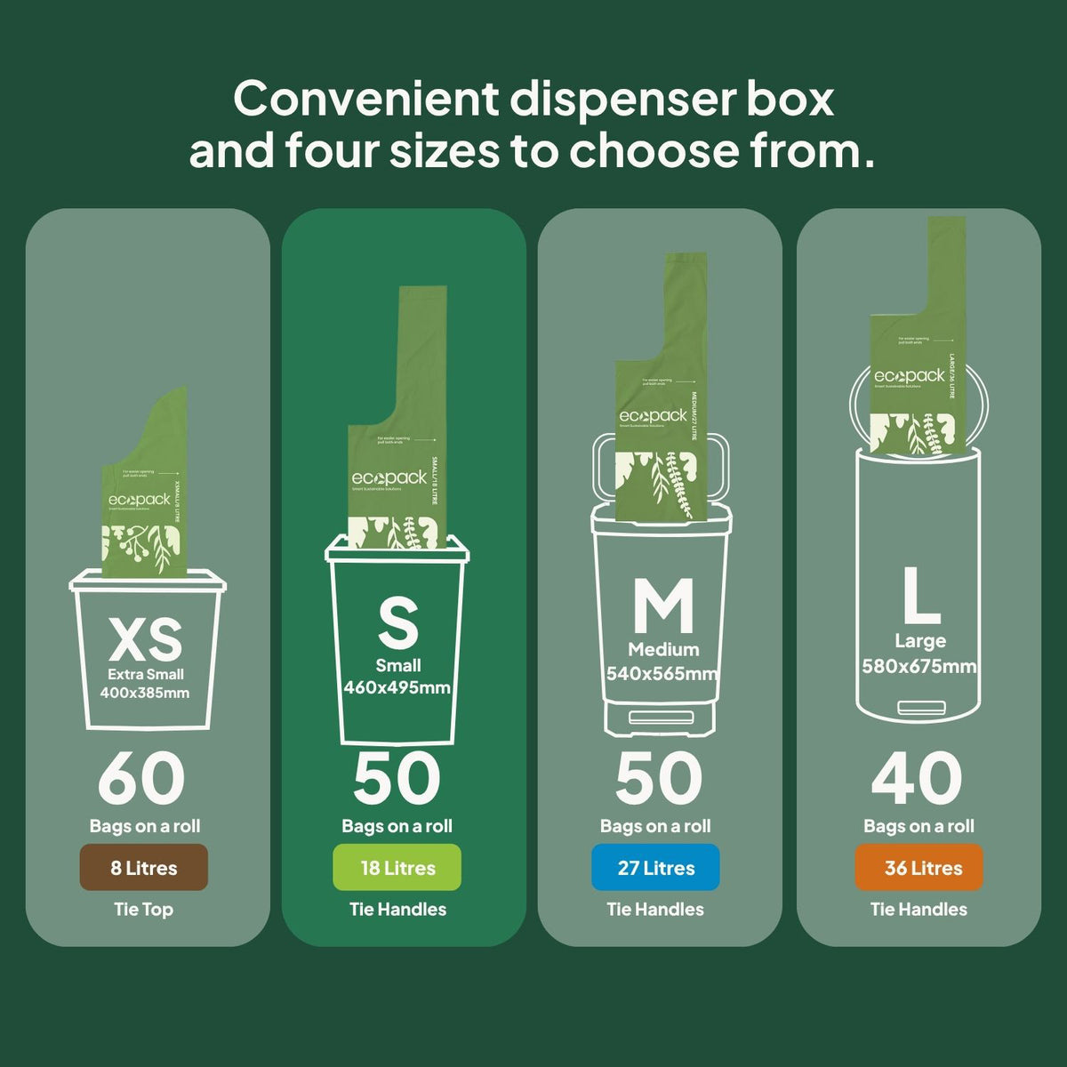 Ecopack Green Compostable Bin Liners Different Sizes (S)