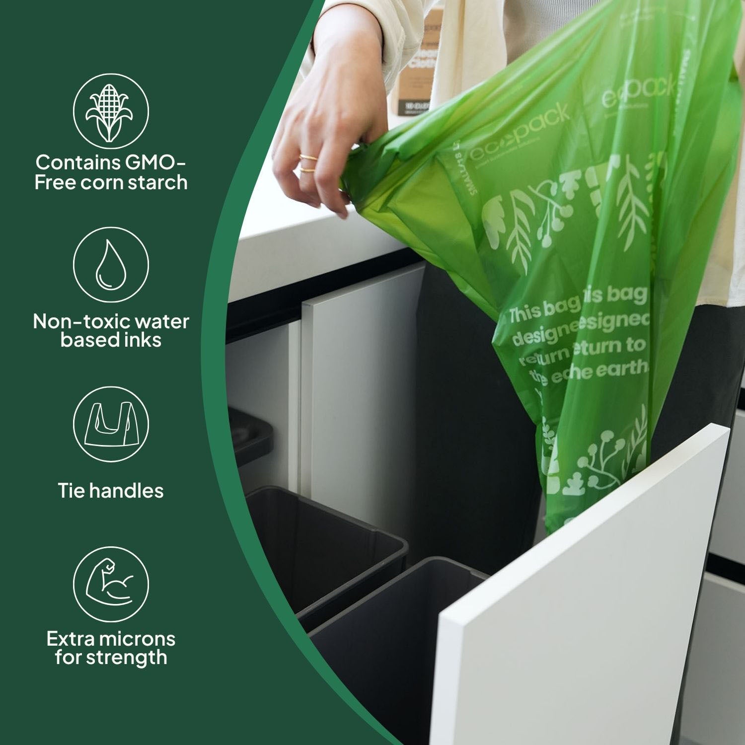 Ecopack 18L Compostable Green Bin Liners Dispenser Box Overview