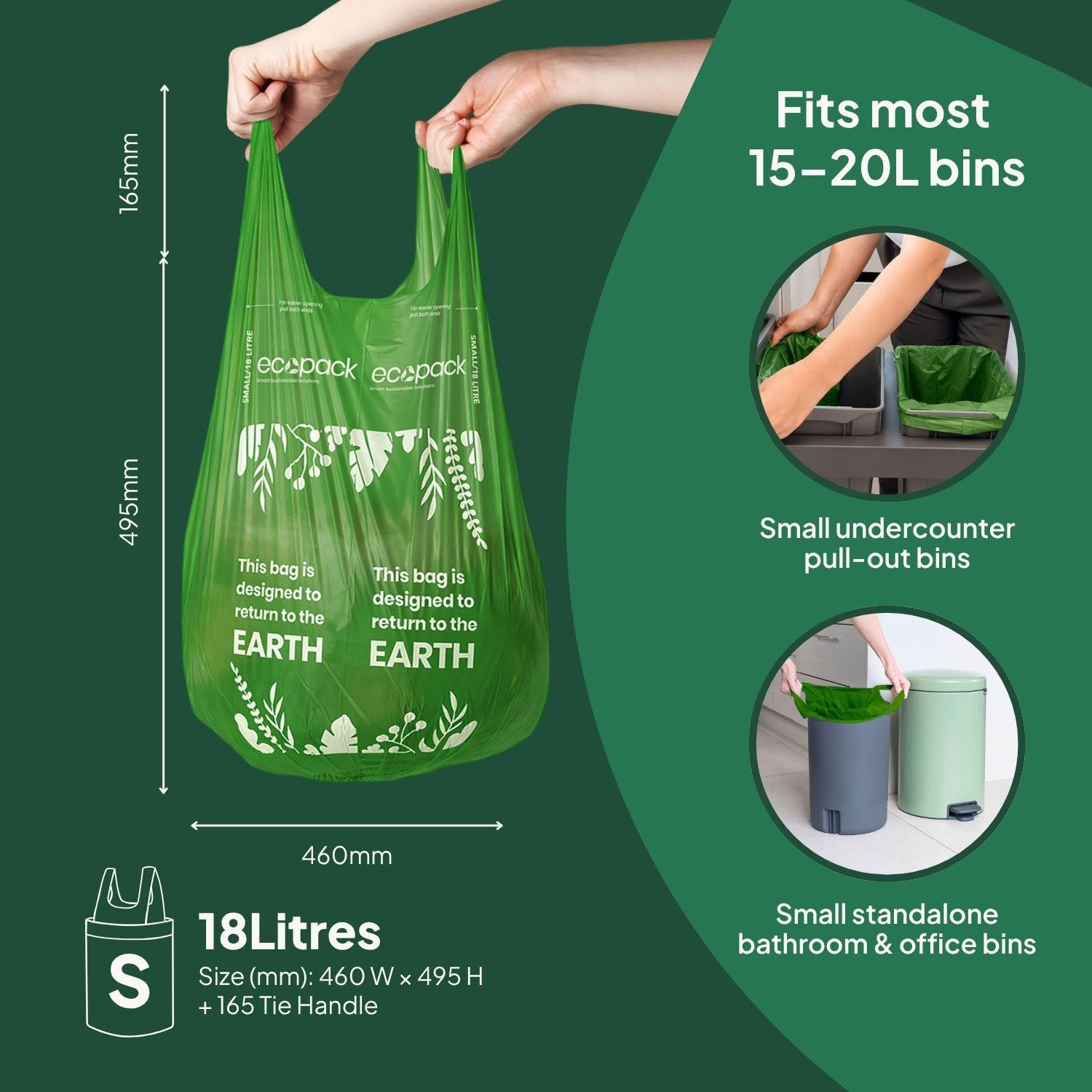 Ecopack 18L Compostable Green Bin Liners Dispenser Box Bag Size