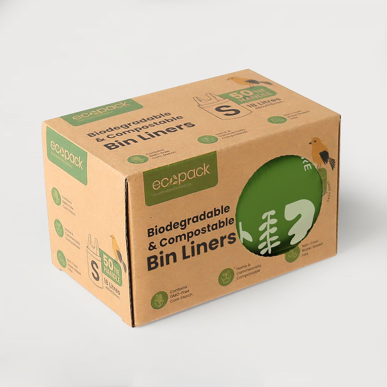 Ecopack 18L Compostable Green Bin Liners Dispenser Box
