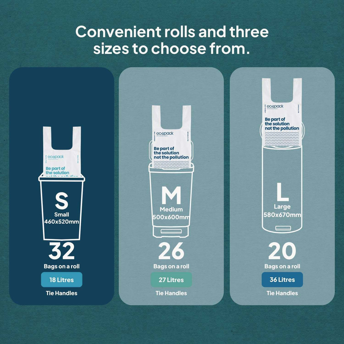 Ecopack Recycled Plastic Bin Liners with Handle Different Sizes (S)