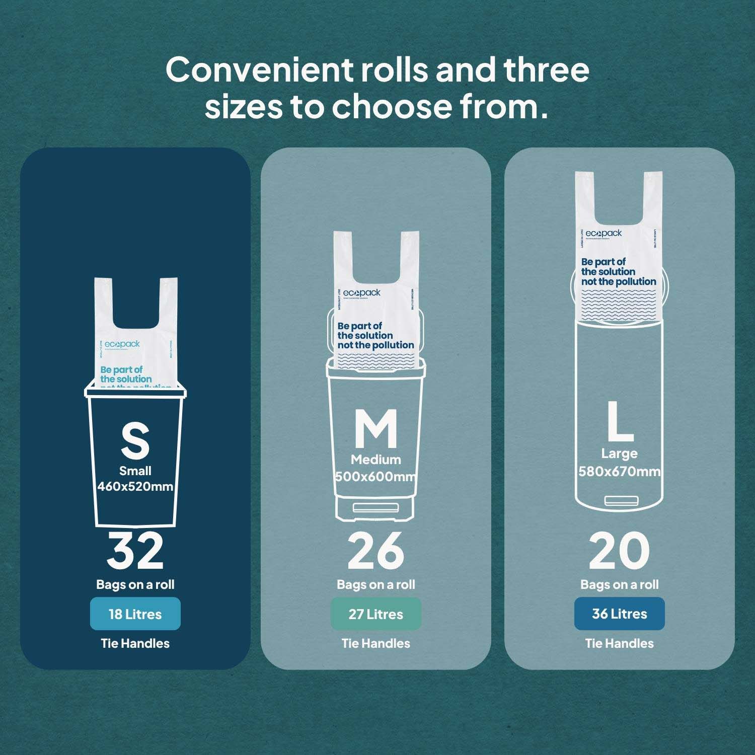 Ecopack Recycled Plastic Bin Liners with Handle Different Sizes (S)