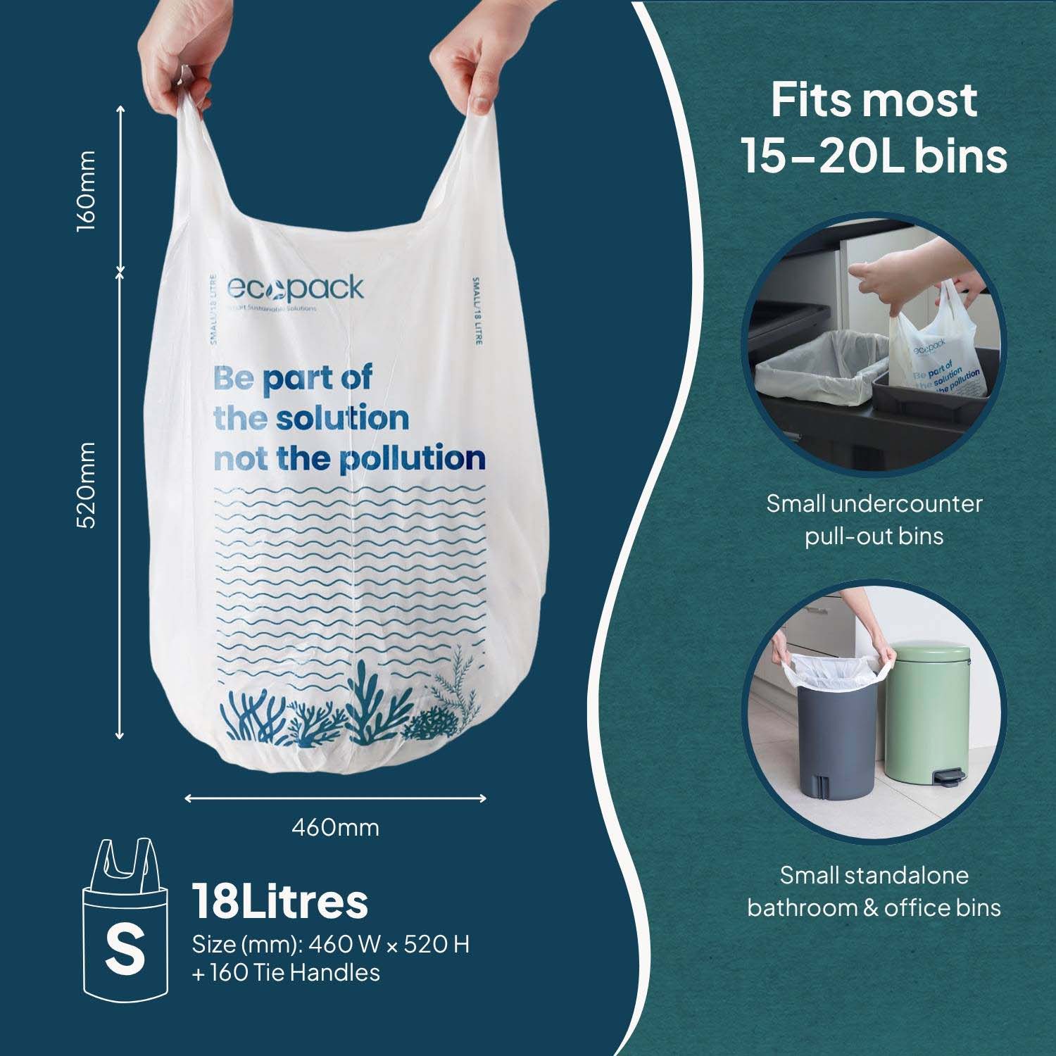 Ecopack 18L Recycled Plastic Bin Liners with Handle Size