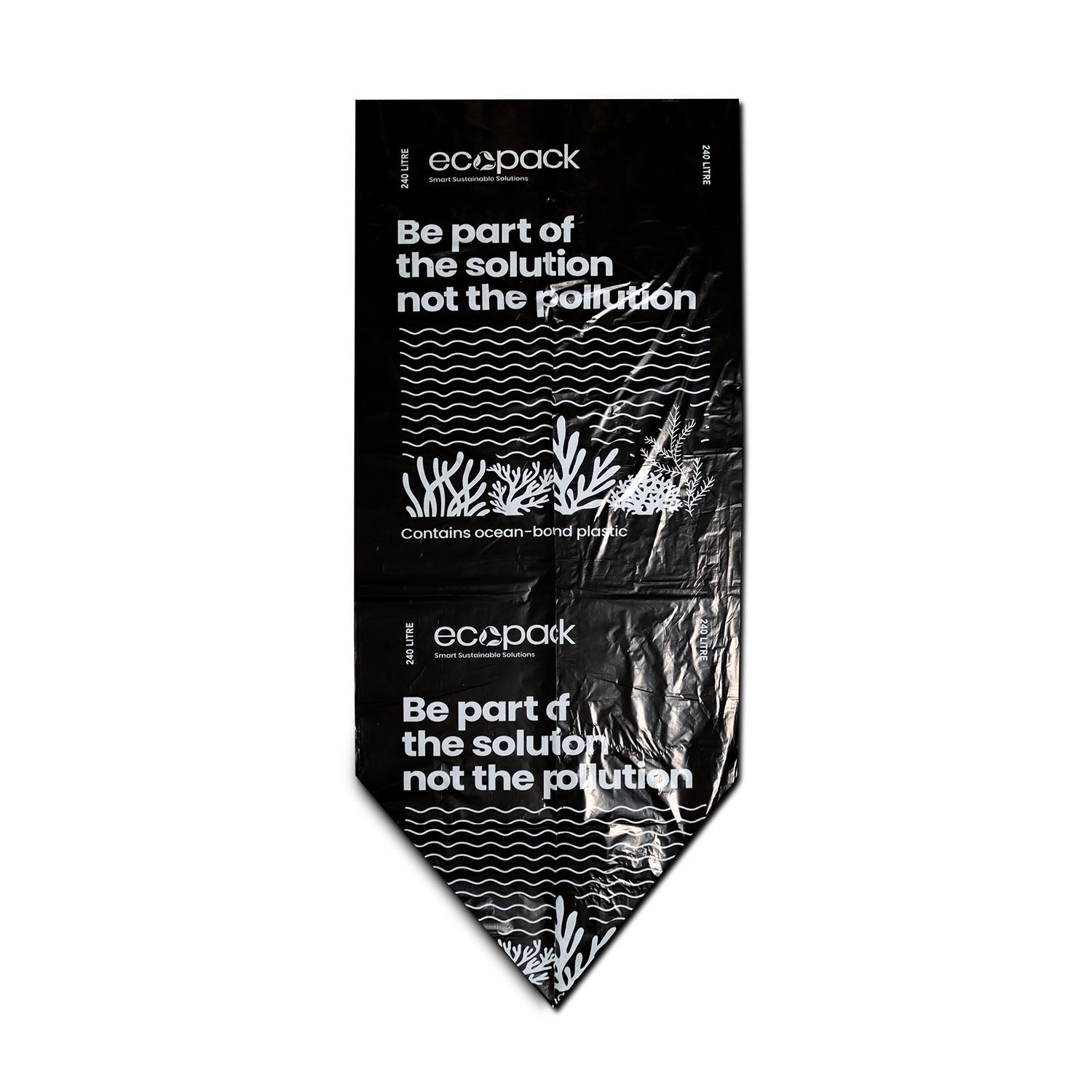 Ecopack 240L recycled plastic bin liner, black, folded flat