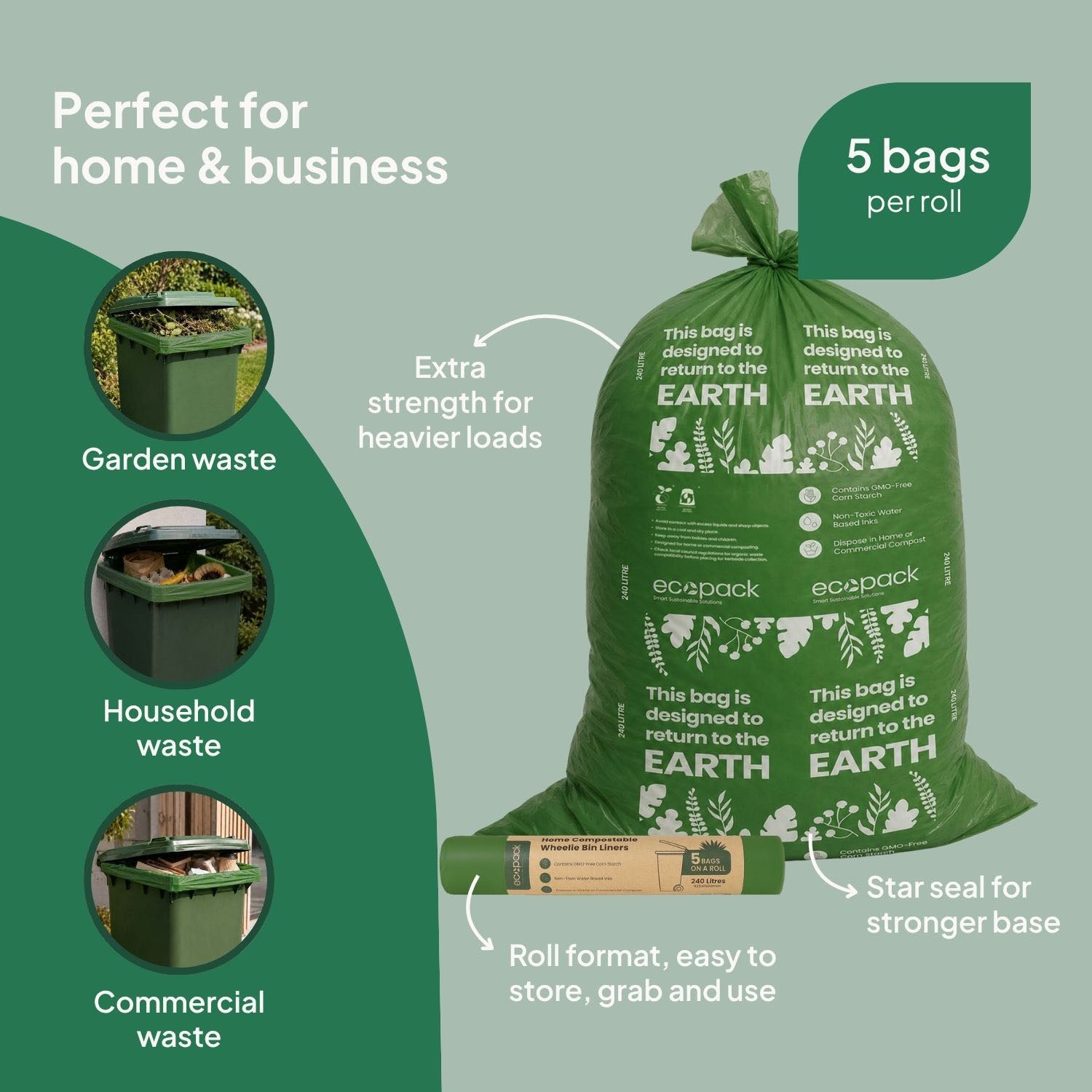 Ecopack 240L Compostable Wheelie Bin Liners Features