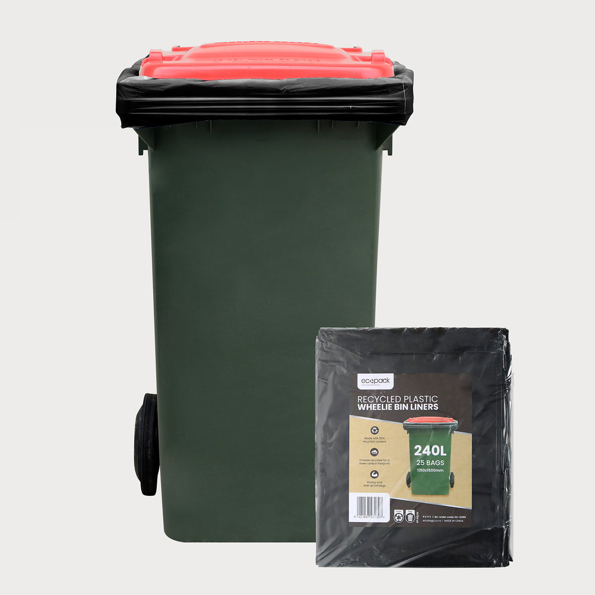 Ecopack 240L Heavy Duty Recycled Plastic Wheelie Bin Liners 