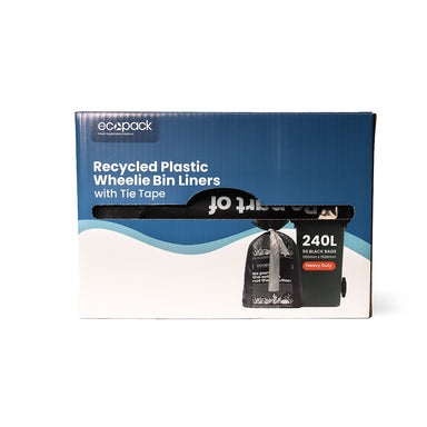 Ecopack 240L Recycled Plastic Wheelie Bin Liners with Tie Tape Dispenser Box