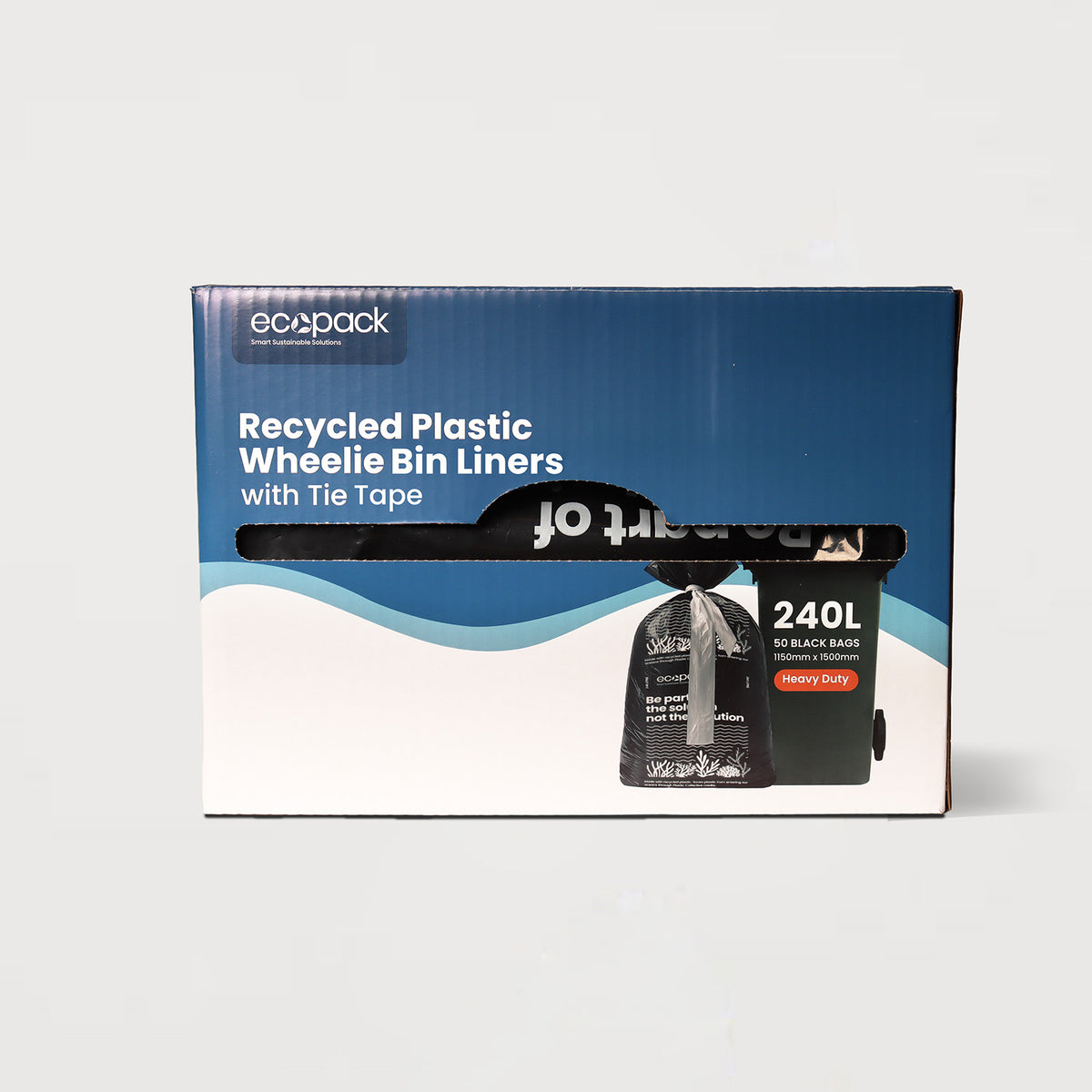Ecopack 240L Recycled Plastic Wheelie Bin Liners with Tie Tape Dispenser Box