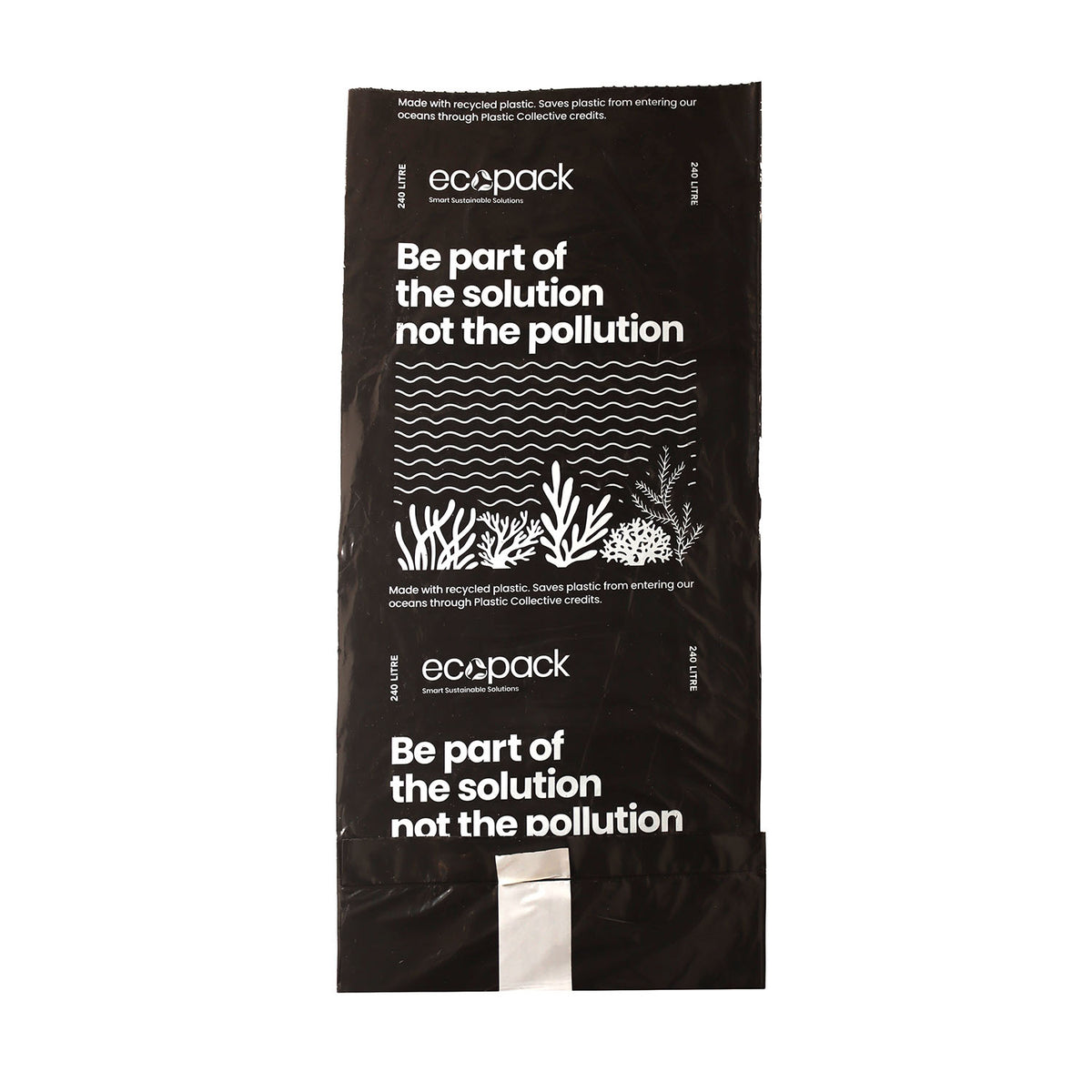 Ecopack 240L Recycled Plastic Wheelie Bin Liners with Tie Tape Flat Bag