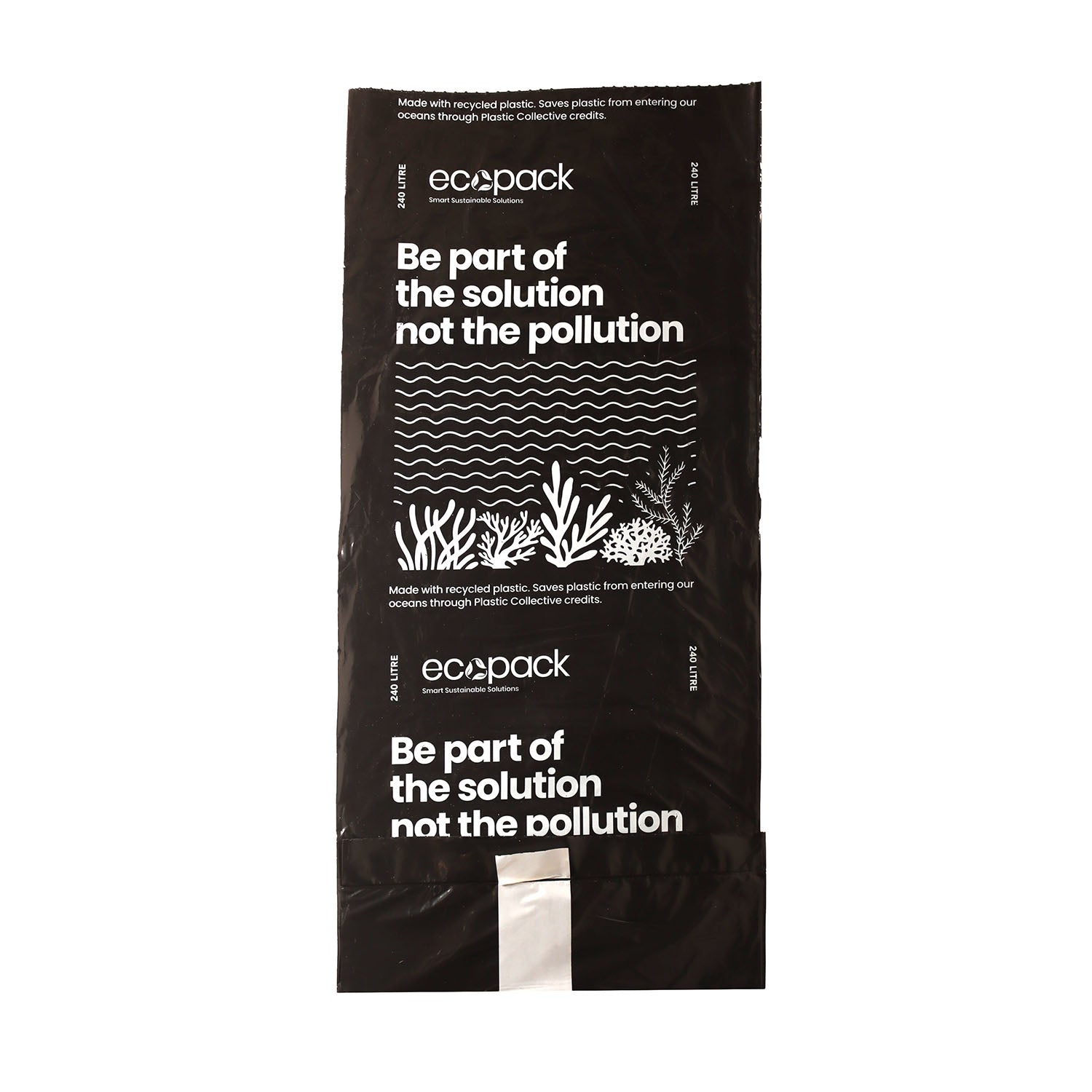 Ecopack 240L Recycled Plastic Wheelie Bin Liners with Tie Tape Flat Bag