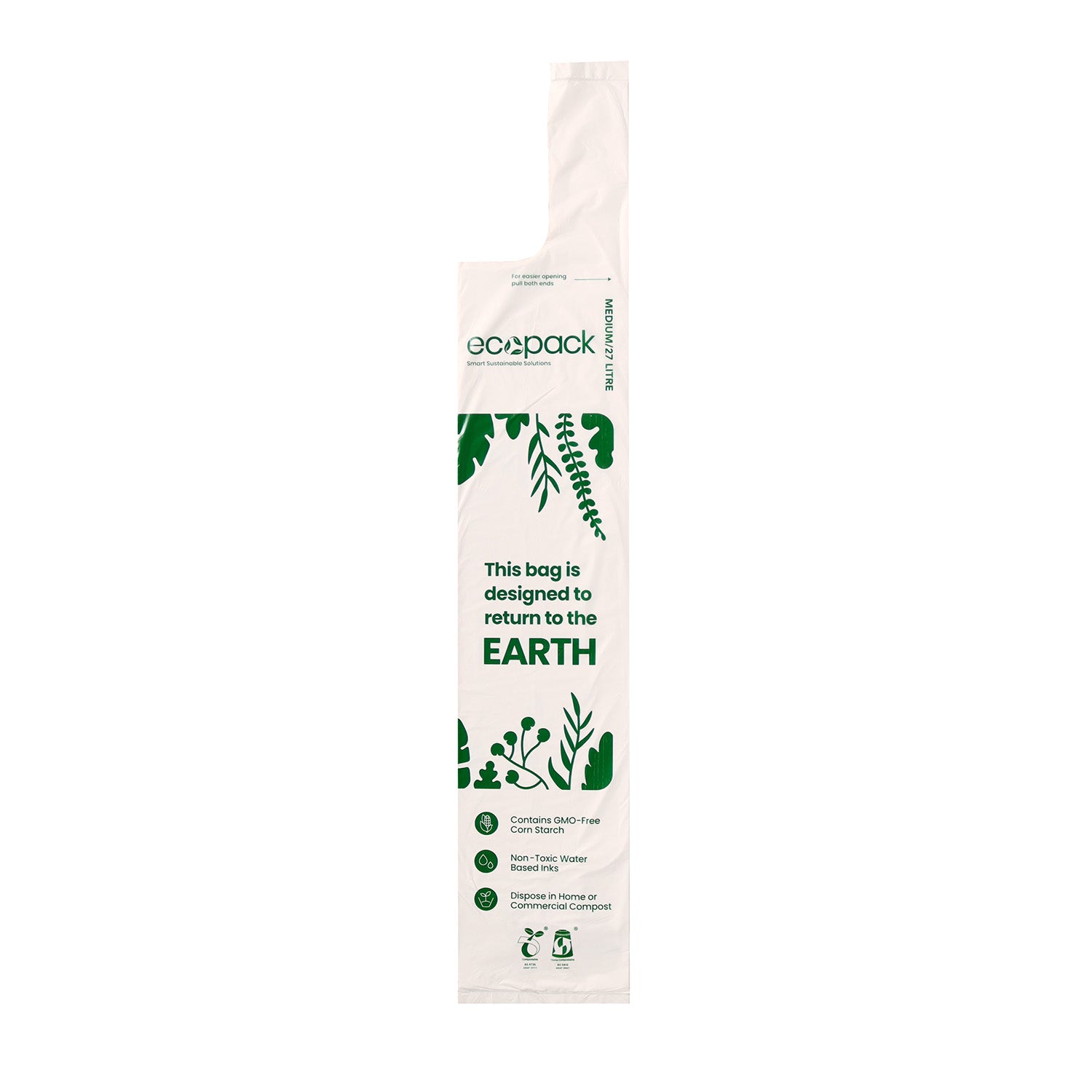 Ecopack 27L compostable bin liner laid flat to show shape and seams