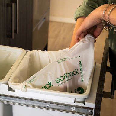 27L Ecopack compostable bin liner lining a standard kitchen bin