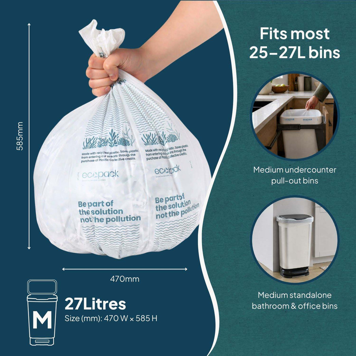 Ecopack 27L recycled plastic bin liners medium size