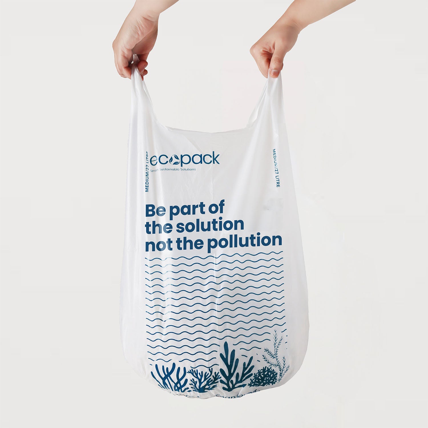 Ecopack 27L Recycled Plastic Bin Liners with Tie Handle Bag