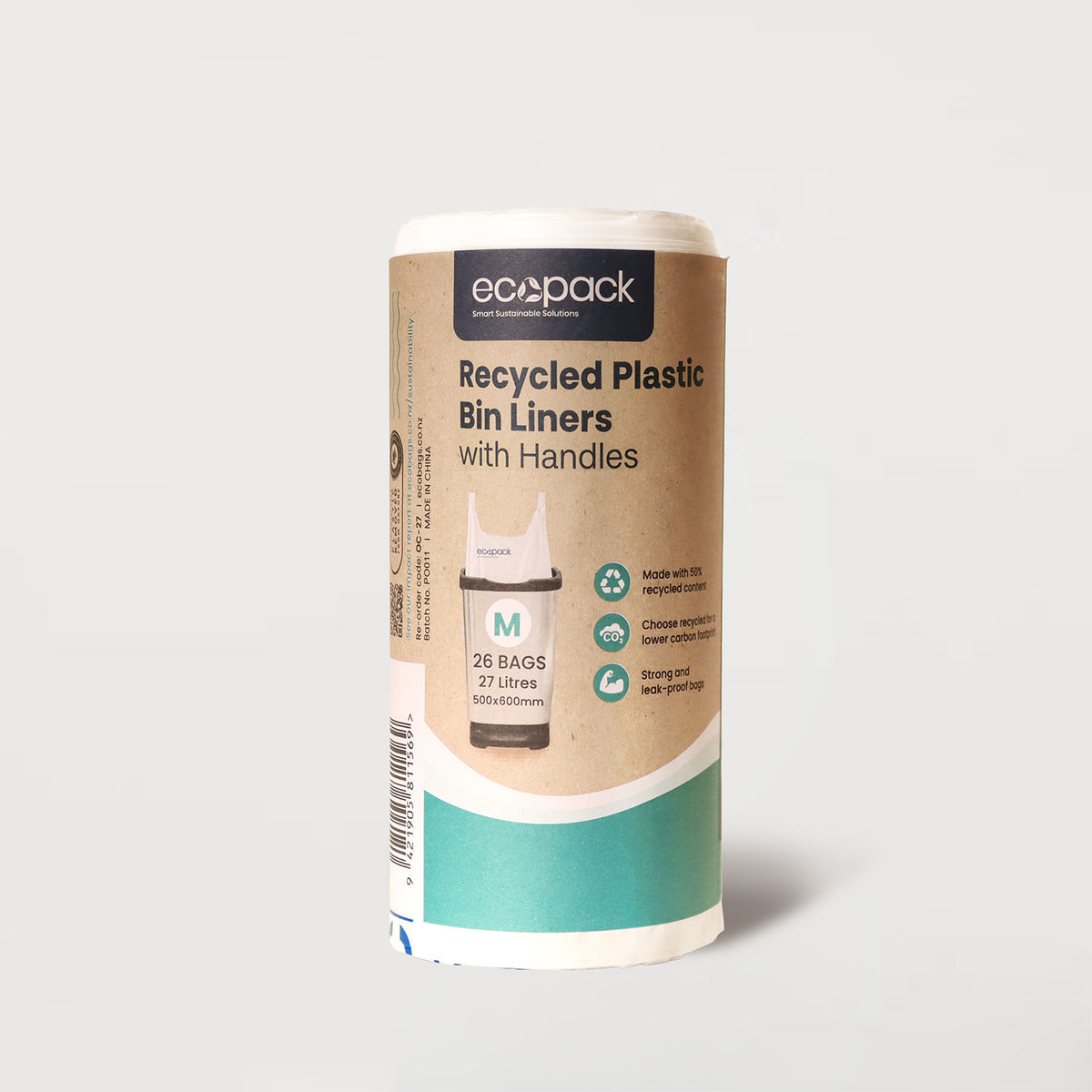 Ecopack 27L Recycled Plastic Bin Liners with Tie Handle