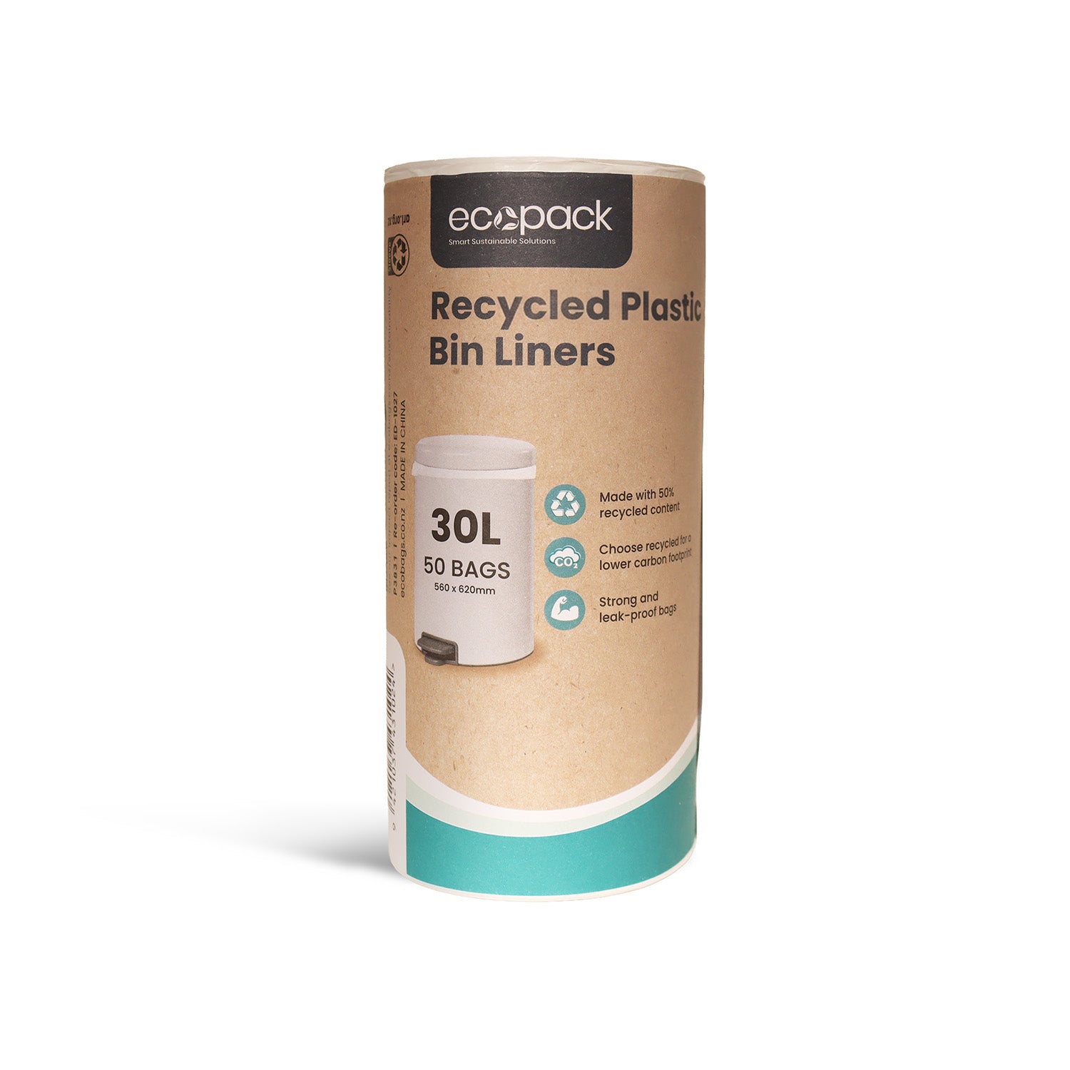Ecopack 30L Medium Recycled Plastic Bin Liners (1 Roll/50 Bags)
