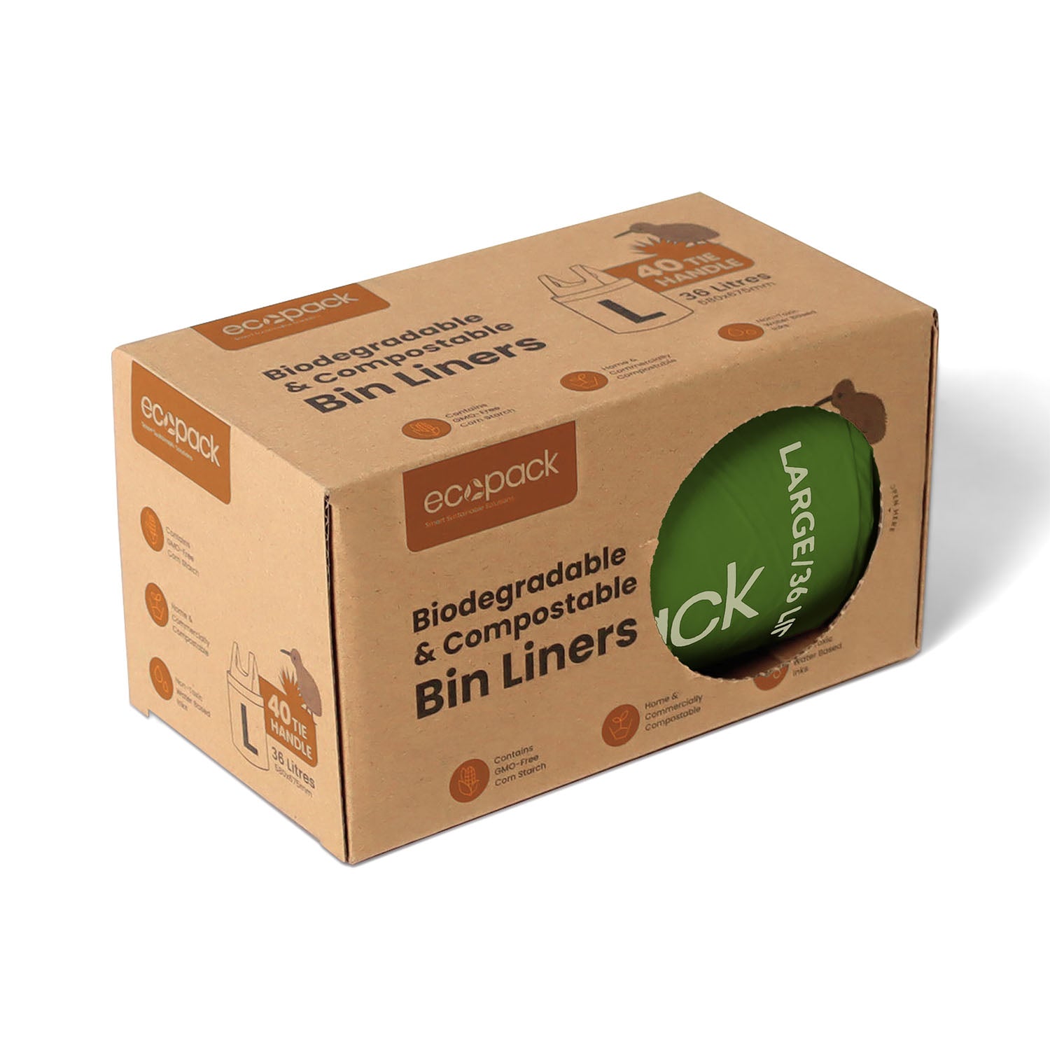 Ecopack 36L compostable bin liners dispenser box