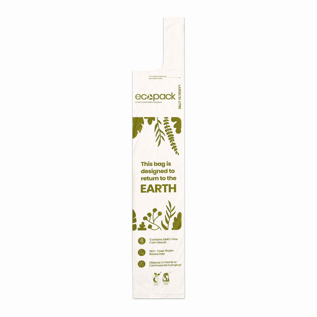 Ecopack 36L Large Compostable Bin Liners Bag Laid Flat