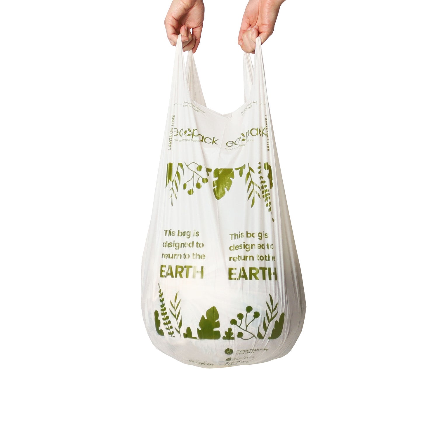 Hands holding Ecopack 36L Large Compostable Bin Liner Bag