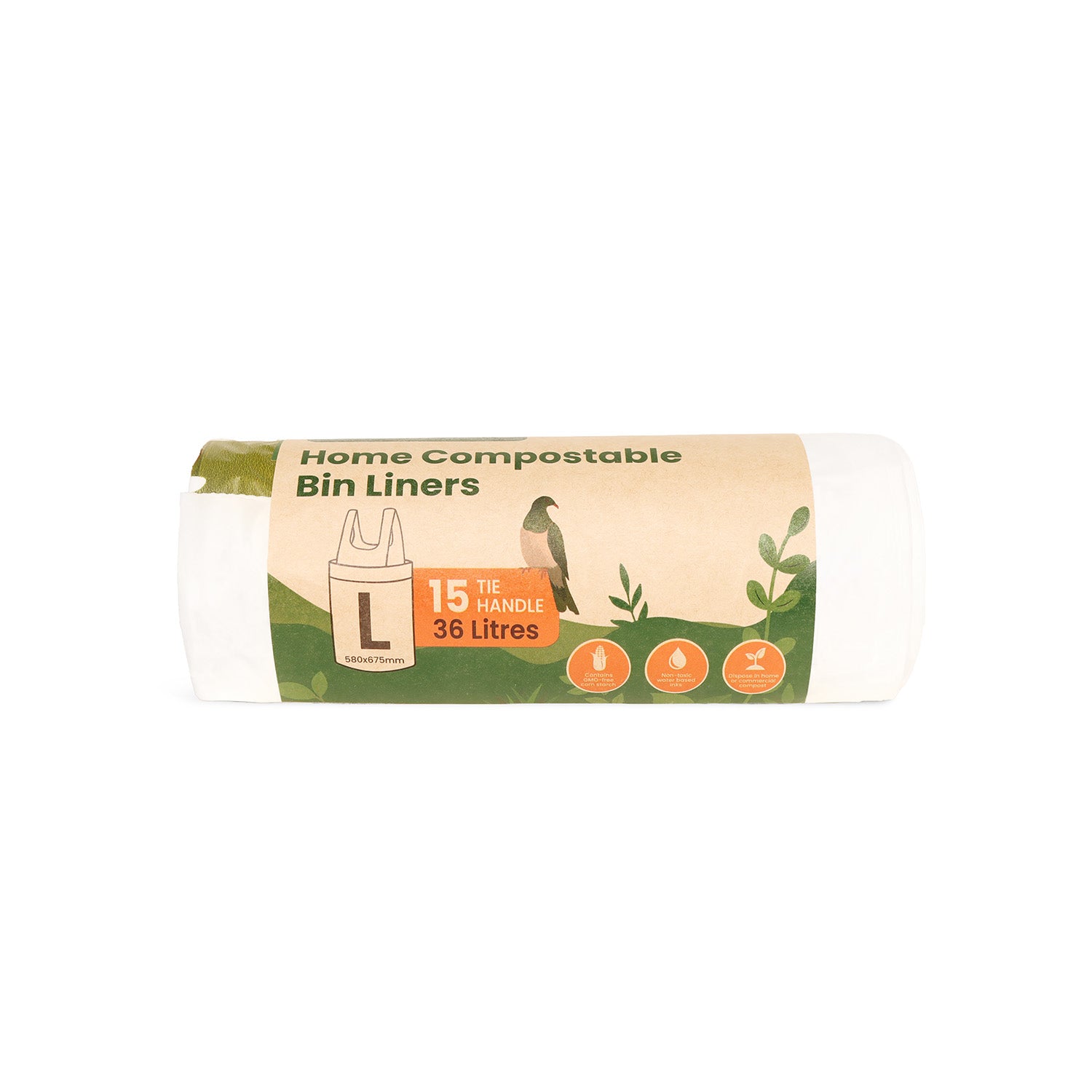 Ecopack 36L large compostable bin liners roll laid horizontally