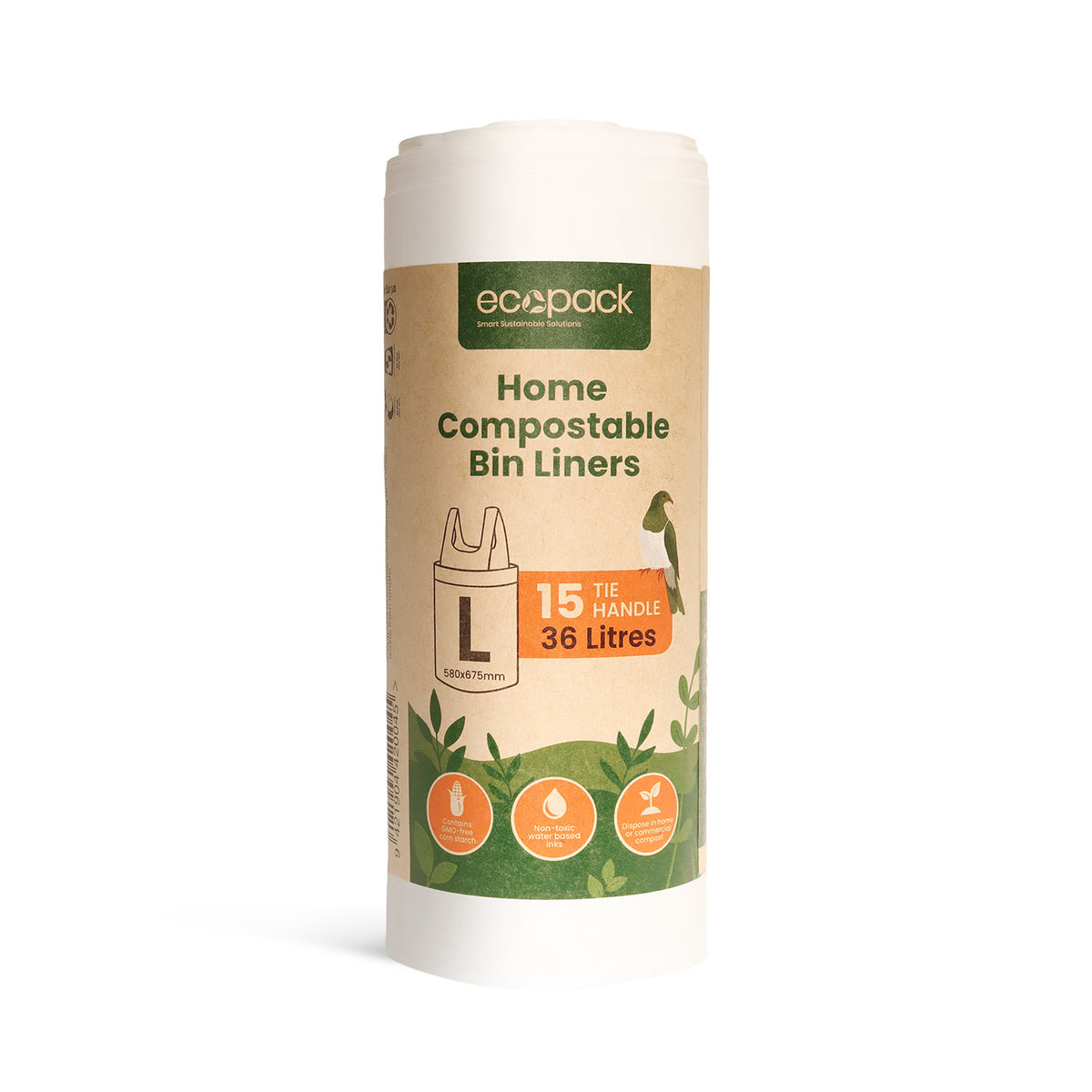 Ecopack 36L Large Compostable Bin Liners Roll Standing Vertically
