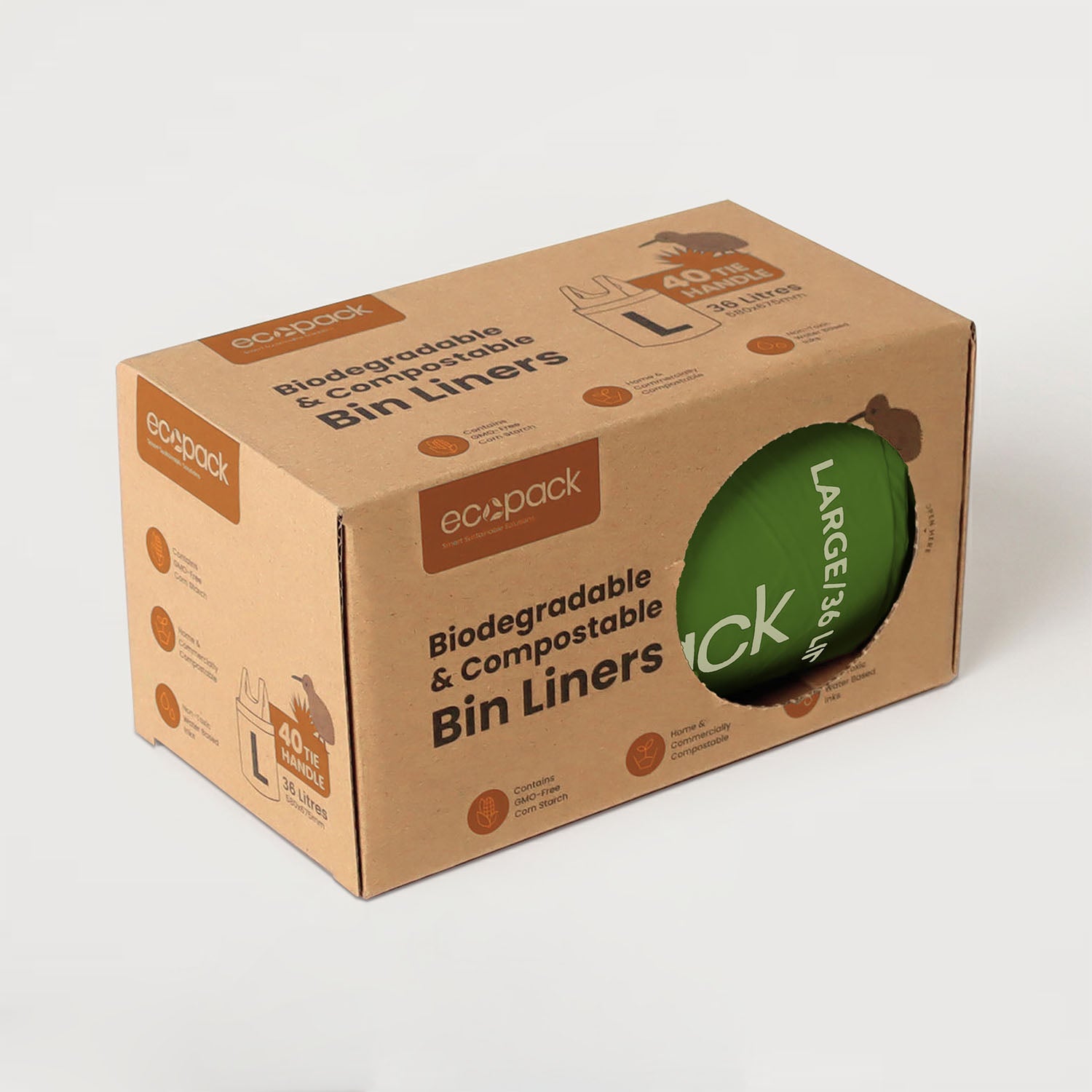 Ecopack 36L Compostable Green Bin Liners Dispenser Box
