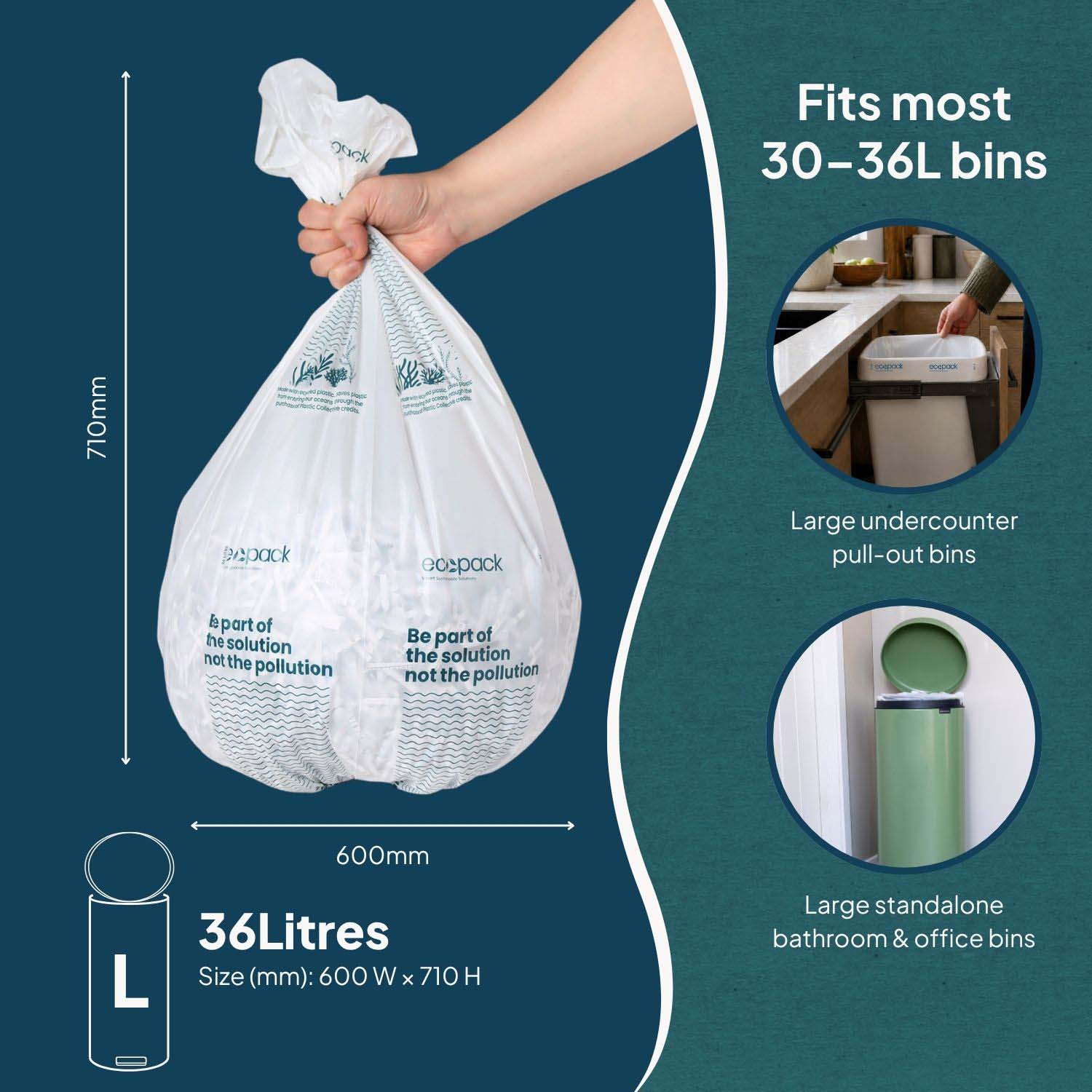 Ecopack 36L recycled plastic bin liners large size