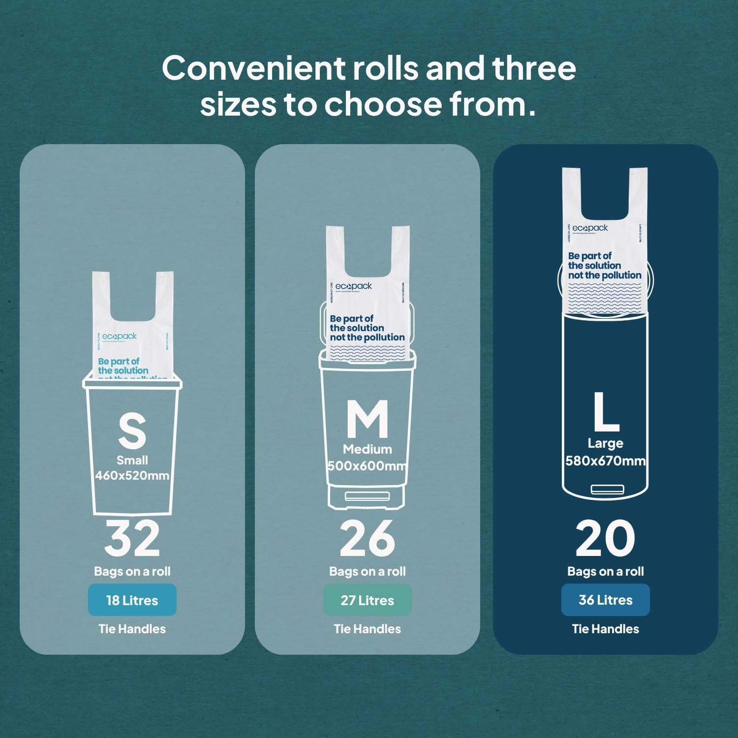 Ecopack Recycled Plastic Bin Liners with Handle Different Sizes (L)