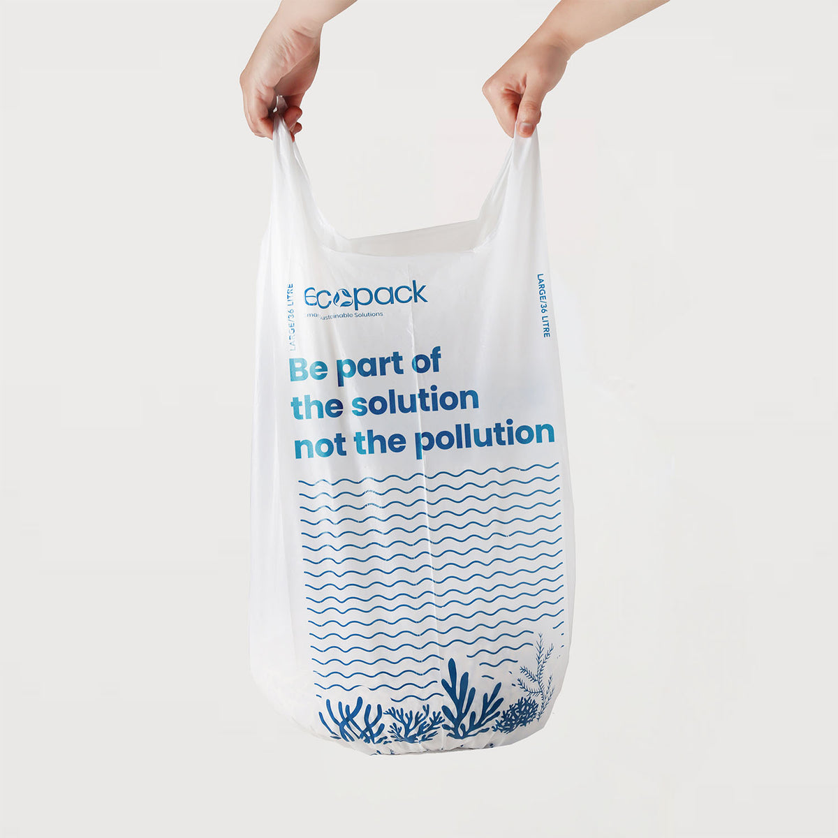 Ecopack 36L Large Recycled Plastic Bin Liners with Tie Handles Bag
