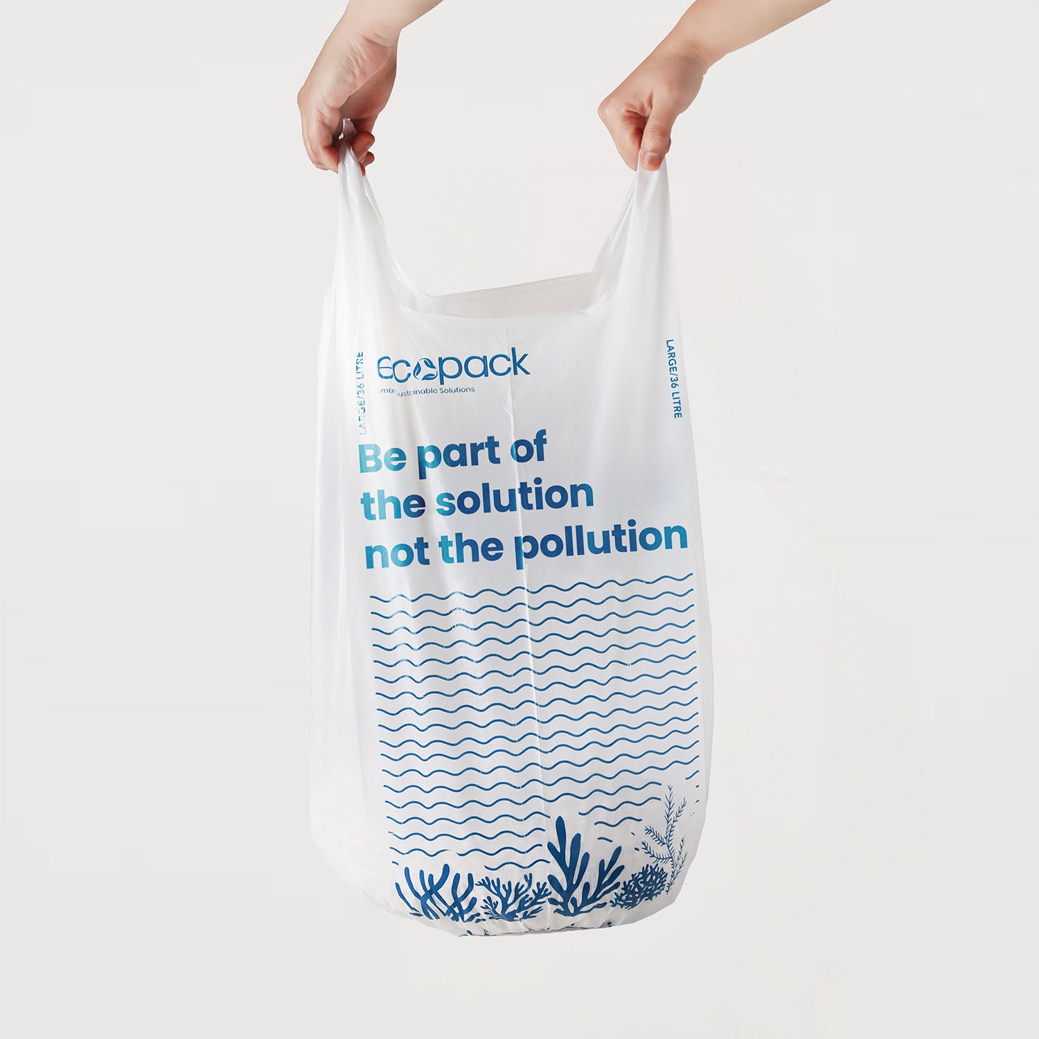 Ecopack 36L Large Recycled Plastic Bin Liners with Tie Handles Bag
