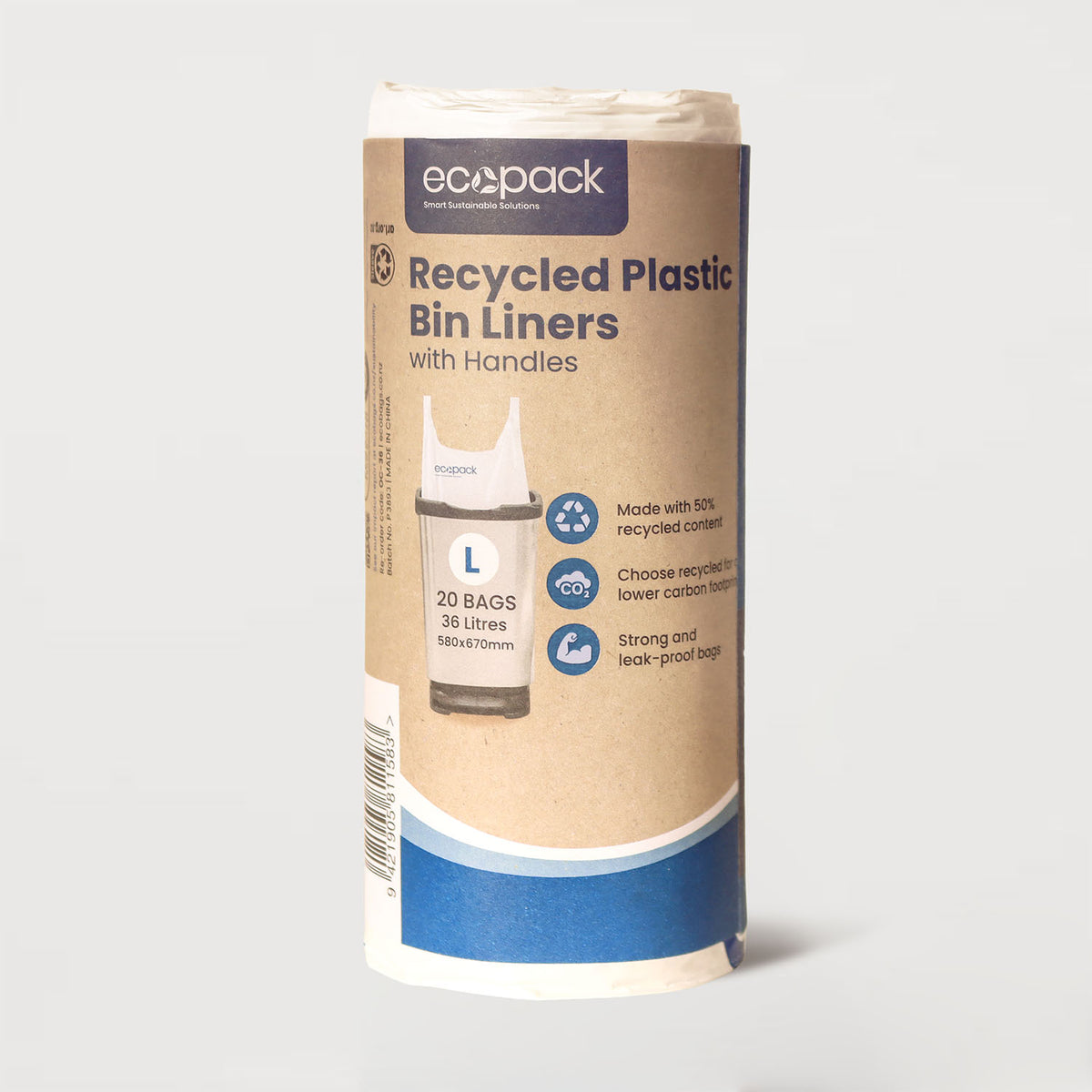 Ecopack 36L Large Recycled Plastic Bin Liners with Tie Handles